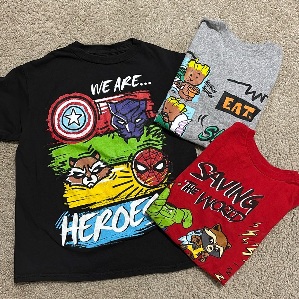 Marvel tshirts set for boys size 6 but runs big like 8